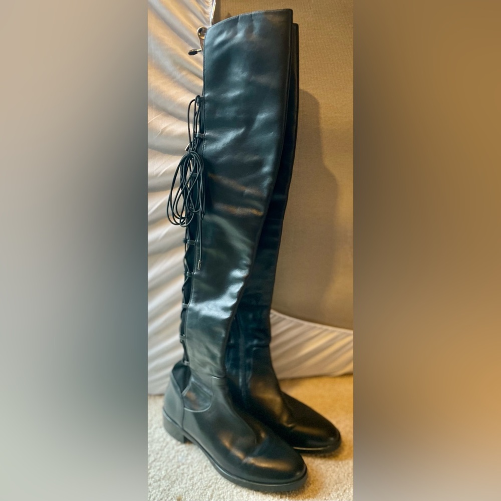 Black leather over the knee riding boots